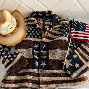 USA Americana 250 Star Stripe Knit Jacket  shirt coat sz L NASH